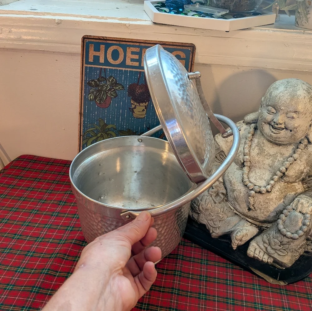 MCM Italian Silver Hammered Aluminum Ice Bucket 1950's